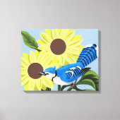 Zonnebloemen en Blauwe Jay Canvas Afdruk (Voorkant)