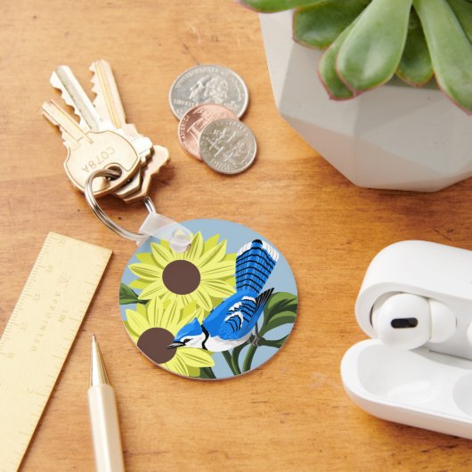 Zonnebloemen en Blauwe Jay Sleutelhanger (Bureau)