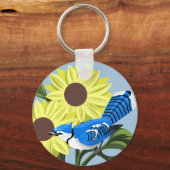 Zonnebloemen en Blauwe Jay Sleutelhanger (Voorkant)