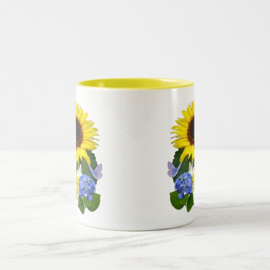 Zonnebloemen en Blue Hydrangea Tweekleurige Koffiemok (Center)