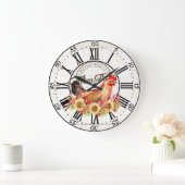 Zonnebloemen en boerderij van kippen, vers grote klok (Huis)