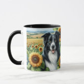 Zonnebloemen en Border Collie Hondenliefhebber Mok (Links)