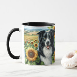 Zonnebloemen en Border Collie Hondenliefhebber Mok