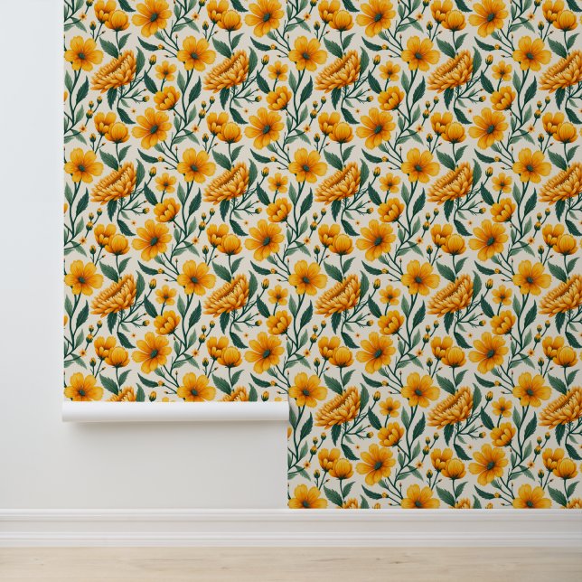 Zonnebloemen en boterbloemen behang (Applicatie)