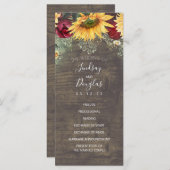 Zonnebloemen en Bourgondië Red Rose bruiloft progr Programmakaart (Voorkant / Achterkant)