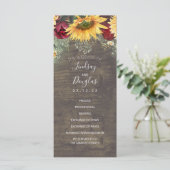 Zonnebloemen en Bourgondië Red Rose bruiloft progr Programmakaart (Staand voorkant)