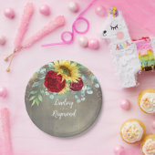 Zonnebloemen en Bourgondische rode rozen Rustiek L Papieren Bordje (Feest)