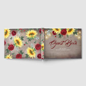 Zonnebloemen en Bourgondische rode rozen rustieke  Gastenboek (Volledig)