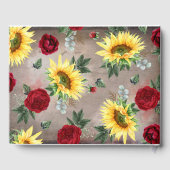 Zonnebloemen en Bourgondische rode rozen rustieke  Gastenboek (Achterkant)