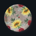 Zonnebloemen en Bourgondische rode rozen rustieke  Papieren Bordje<br><div class="desc">Zonnebloemen,  bordeaux rode rozen,  groen rustiek land herfst bruiloft papier borden</div>