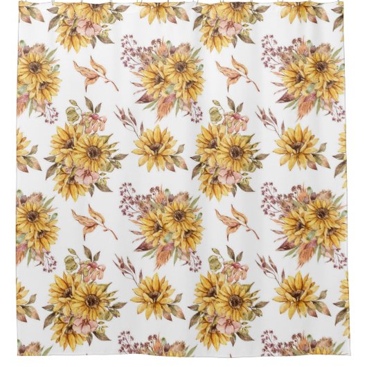 Zonnebloemen en bruine bladeren douchegordijn (Voorkant)