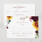 Zonnebloemen en bruine rode rozen trekken het huwe RSVP kaartje (Voorkant / Achterkant)