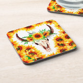 Zonnebloemen en Bull Skull Bier Onderzetter (Linkerzijde)