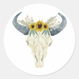 Zonnebloemen en Bull Skull Bruiloft Sticker