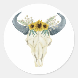 Zonnebloemen en Bull Skull Bruiloft Sticker