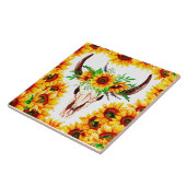 Zonnebloemen en Bull Skull Tegeltje (Zijkant)