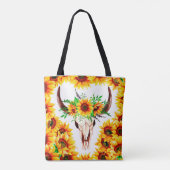 Zonnebloemen en Bull Skull Tote Bag (Achterkant)