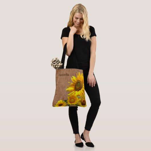 Zonnebloemen en Burlap Tote Bag (Op model)