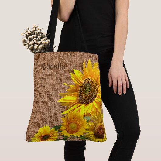 Zonnebloemen en Burlap Tote Bag (Dichtbij)