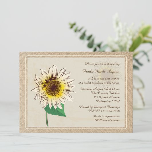 Zonnebloemen en Burlap Uitnodigingen (Staand voorkant)