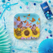 Zonnebloemen en Butterflies Colorful Yellow Brown Papieren Bordje (Feest)