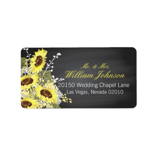 Zonnebloemen en Chalkboard Wedding Label (Voorkant)