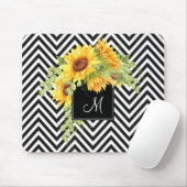 Zonnebloemen en Chevron Stripes met je monogram Muismat (Met muis)