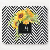Zonnebloemen en Chevron Stripes met je monogram Muismat (Voorkant)