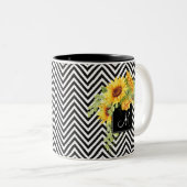 Zonnebloemen en Chevron Stripes met Monogram Tweekleurige Koffiemok (Voorkant rechts)