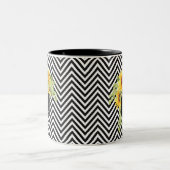 Zonnebloemen en Chevron Stripes met Monogram Tweekleurige Koffiemok (Center)