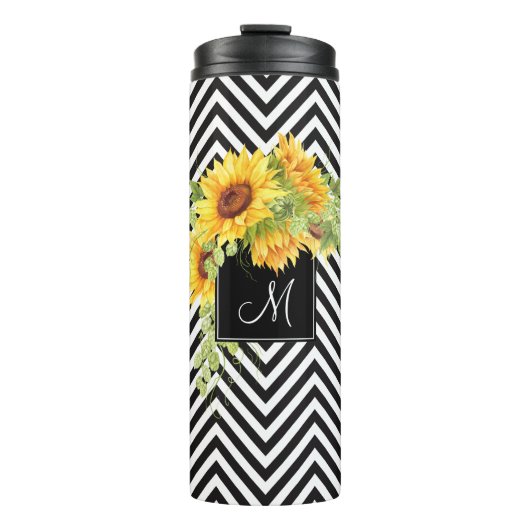 Zonnebloemen en chevrons met elk monogram thermosbeker (Voorkant)