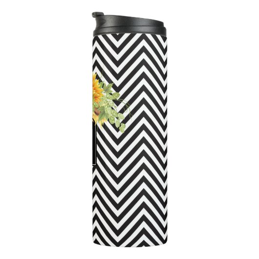 Zonnebloemen en chevrons met elk monogram thermosbeker (Geroteerd rechts)