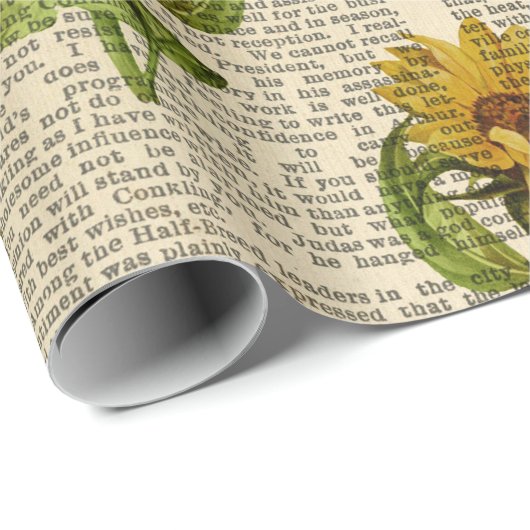 Zonnebloemen en  coursprint cadeaupapier (Rol Hoek)