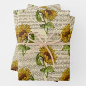 Zonnebloemen en  coursprint inpakpapier vel (In situ)