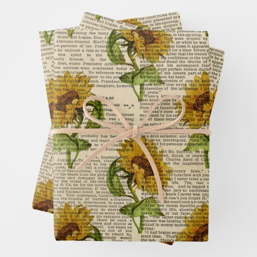 Zonnebloemen en coursprint inpakpapier vel (In situ)