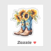 Zonnebloemen en cowboylaarzen waterdicht sticker (Vel)