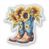 Zonnebloemen en cowboylaarzen waterdicht sticker (Voorkant)