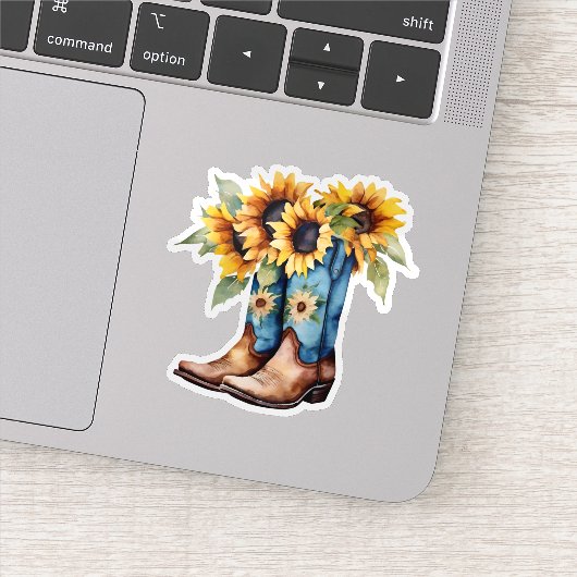 Zonnebloemen en cowboylaarzen waterdicht sticker (Detail)