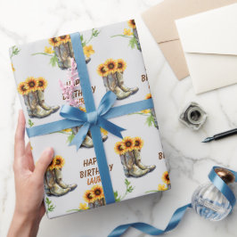 Zonnebloemen en Cowgirl Boots Birthday Cadeaupapier