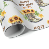 Zonnebloemen en Cowgirl Boots Birthday Cadeaupapier (Rol Hoek)