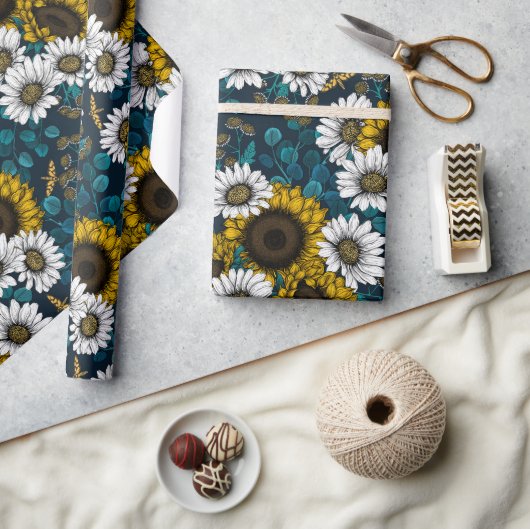 Zonnebloemen en dagbladen, zomertuin 2 cadeaupapier (Crafts)