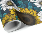 Zonnebloemen en dagbladen, zomertuin 2 cadeaupapier (Rol Hoek)