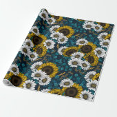Zonnebloemen en dagbladen, zomertuin 2 cadeaupapier (Uitgerold)