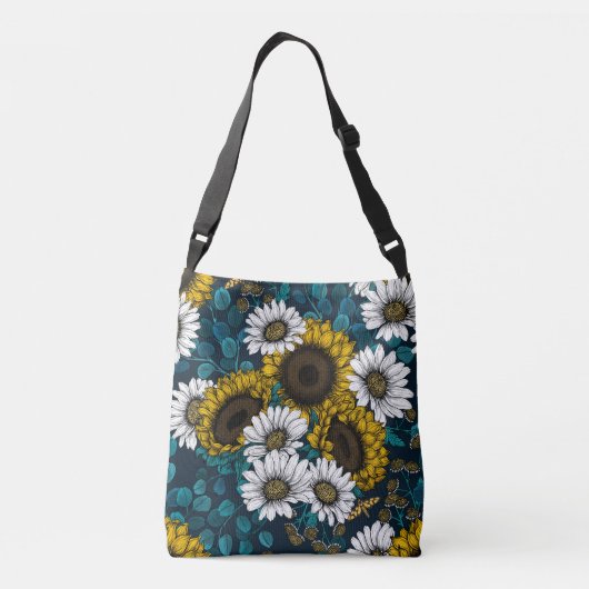 Zonnebloemen en dagbladen, zomertuin 2 crossbody tas (Achterkant)