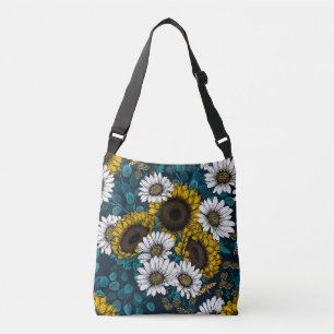 Zonnebloemen en dagbladen, zomertuin 2 crossbody tas
