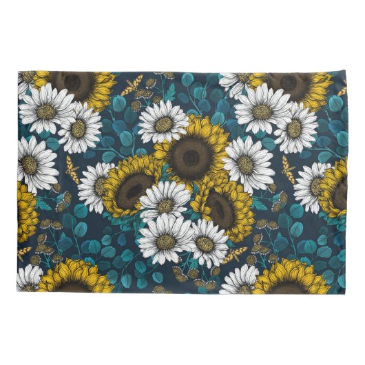 Zonnebloemen en dagbladen, zomertuin 2 kussensloop (Achterkant-Links)