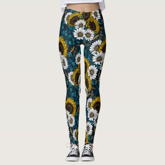 Zonnebloemen en dagbladen, zomertuin 2 leggings (Voorkant)