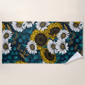 Zonnebloemen en dagbladen, zomertuin 2 strandlaken (Voorkant)
