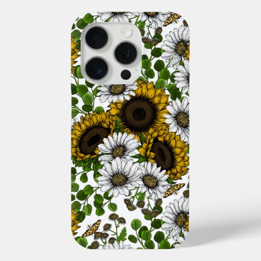 Zonnebloemen en dagbladen, zomertuin 3 Case-Mate iPhone case (Achterkant)