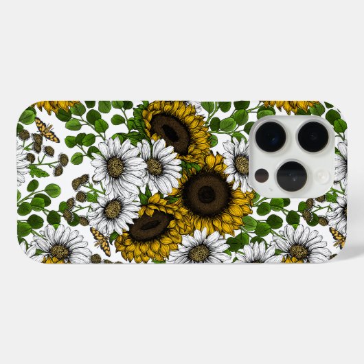 Zonnebloemen en dagbladen, zomertuin 3 Case-Mate iPhone case (Achterkant (horizontaal))